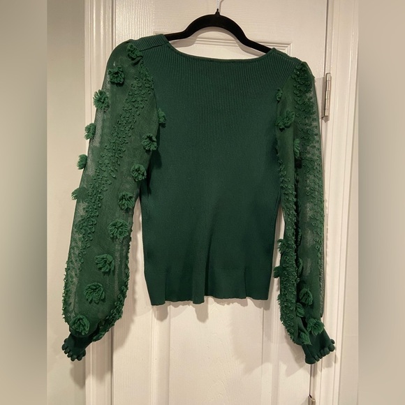 No Boundaries Green Ribbed Knit Sheer Puff Ruffle Embroidered Sleeve Size L - Picture 8 of 11